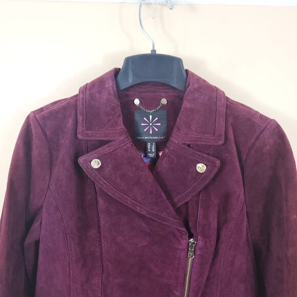 Isaac Mizrahi Live!  Burgundy Suede Moto Jacket 4 - Picture 2 of 12